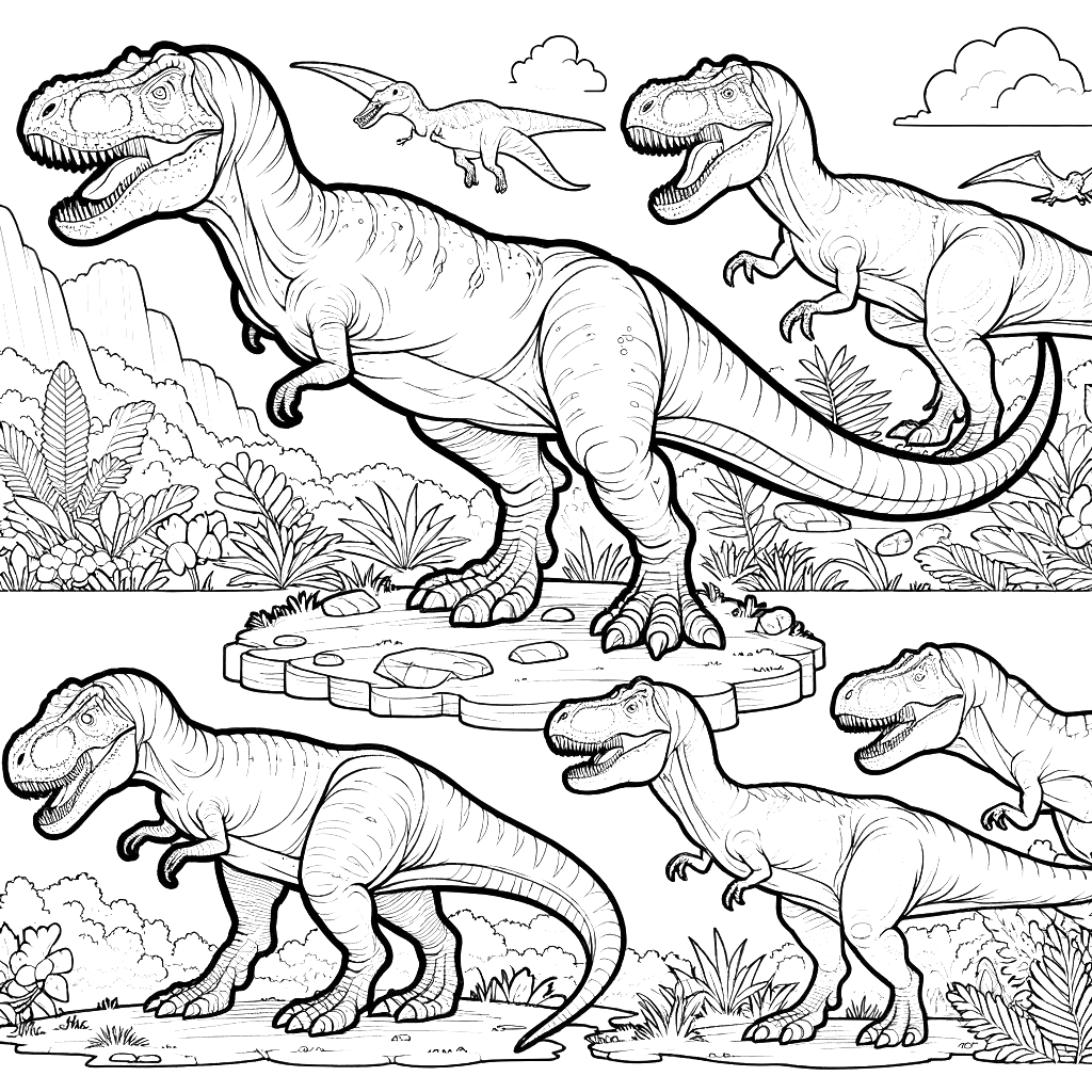 Free printable T. rex dinosaur coloring page 63 for kids and adults