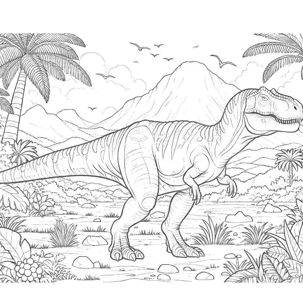 Free printable T. rex dinosaur coloring page 73 to print and color