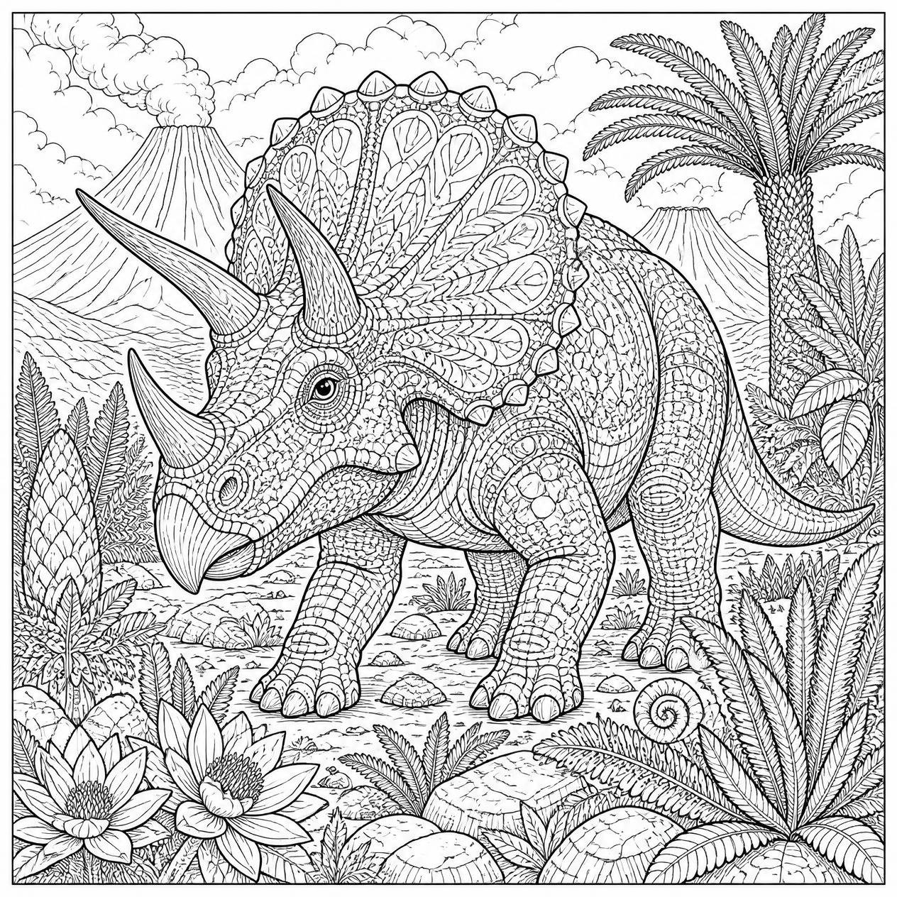 Free printable Triceratops dinosaur coloring page 1