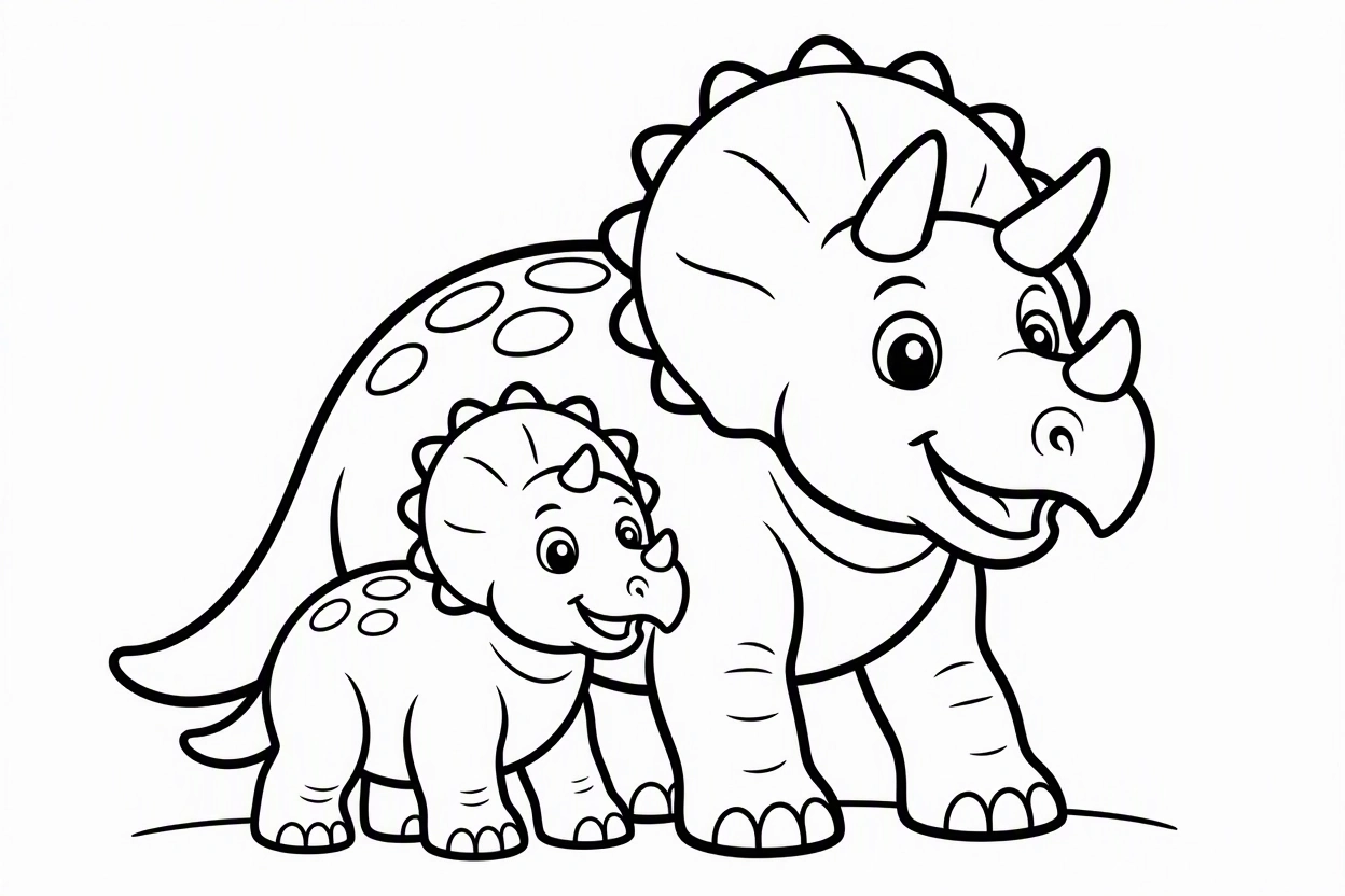 Free printable Triceratops dinosaur coloring page 18 black and white outline
