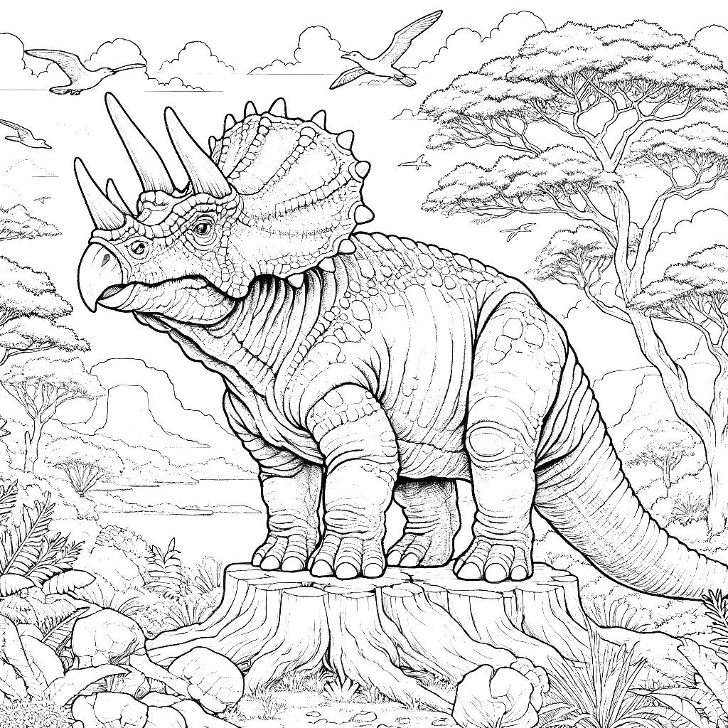 Free printable Triceratops dinosaur coloring page 21 for kids and adults