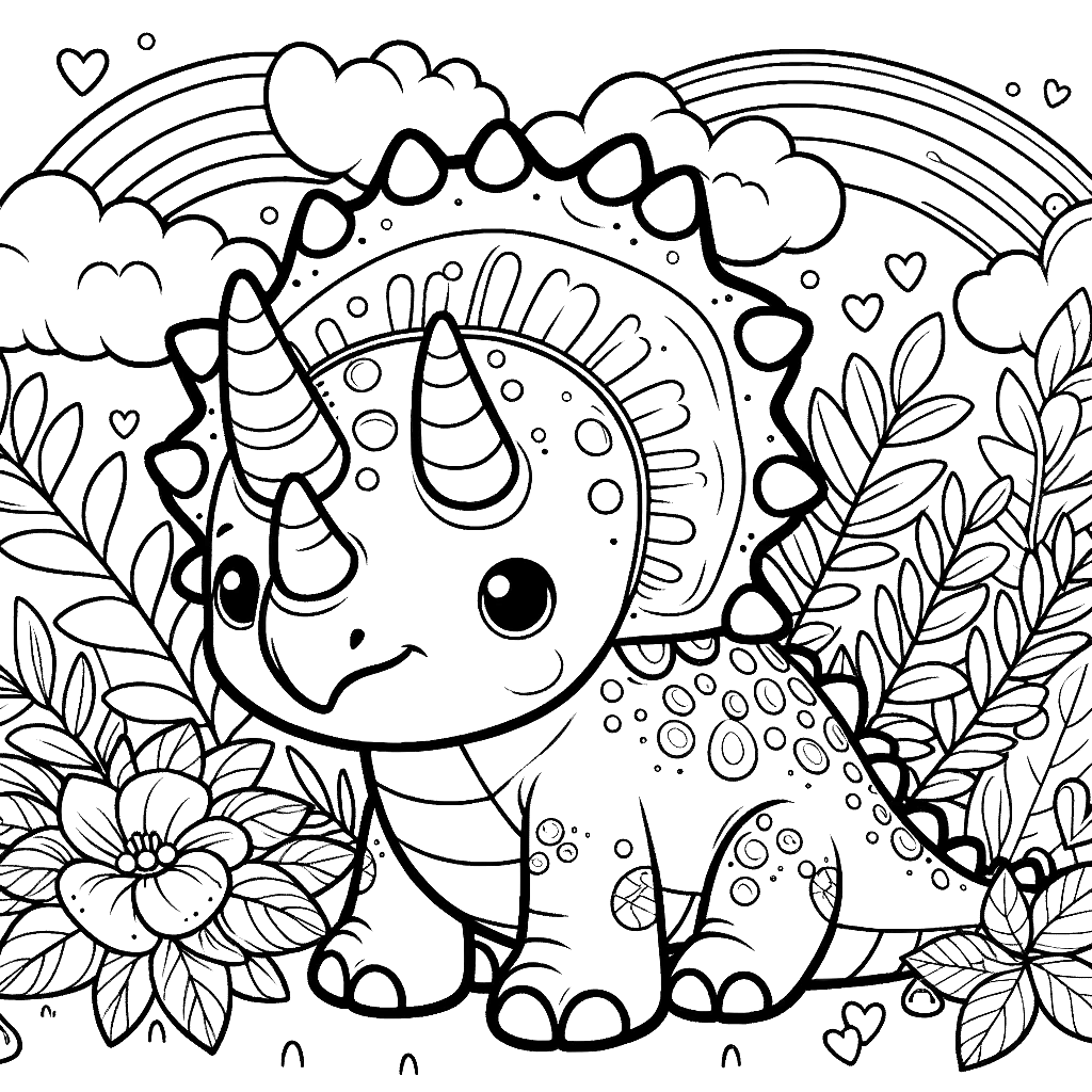 Free printable Triceratops dinosaur coloring page 25 black and white outline