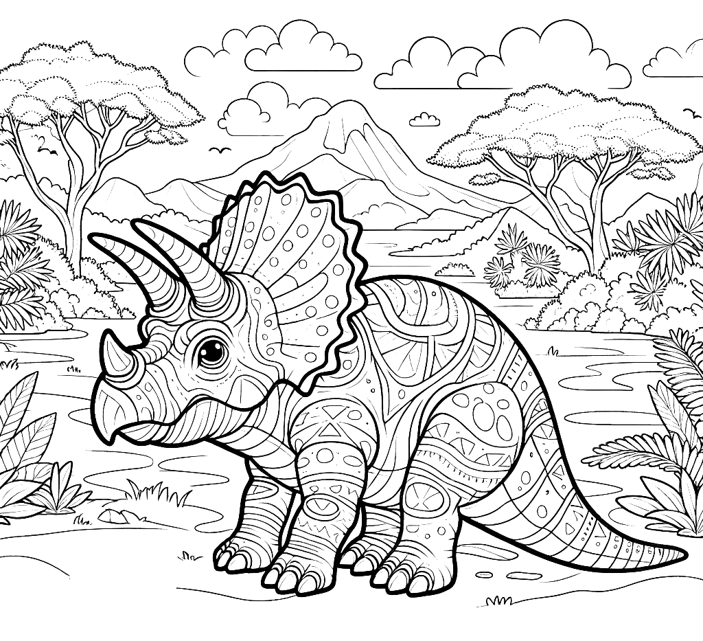 Free printable Triceratops dinosaur coloring page 26 easy to color