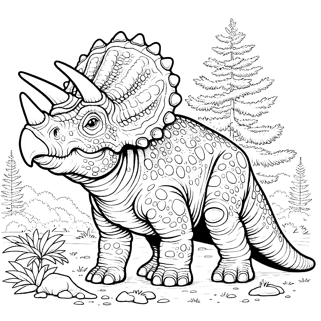 Free printable Triceratops dinosaur coloring page 28 for kids and adults