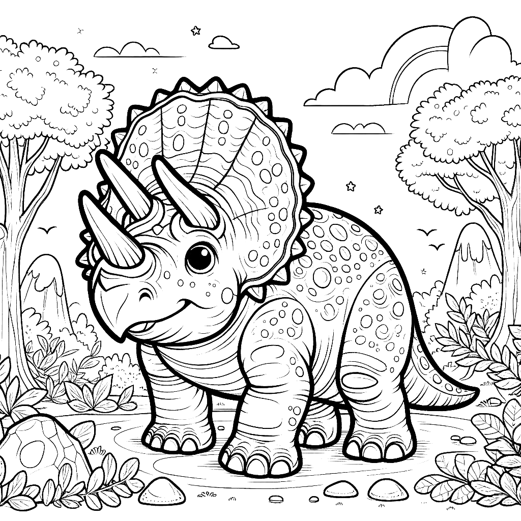 Free printable Triceratops dinosaur coloring page 32 black and white outline