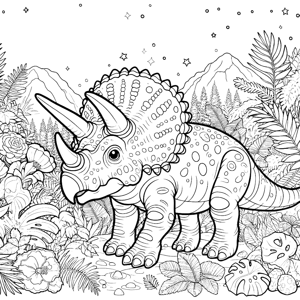 Free printable Triceratops dinosaur coloring page 33 easy to color