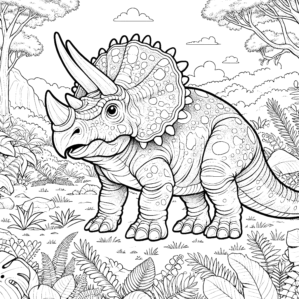 Free printable Triceratops dinosaur coloring page 35 for kids and adults