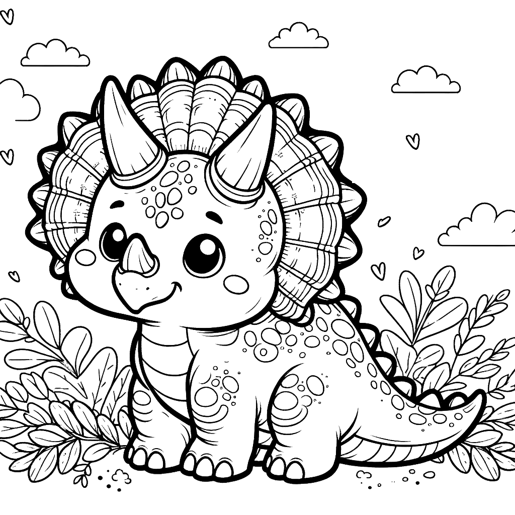 Free printable Triceratops dinosaur coloring page 39 black and white outline
