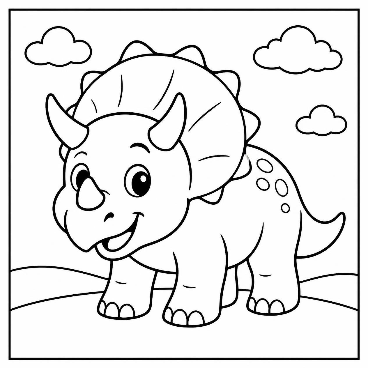 Free printable Triceratops dinosaur coloring page 4 black and white outline