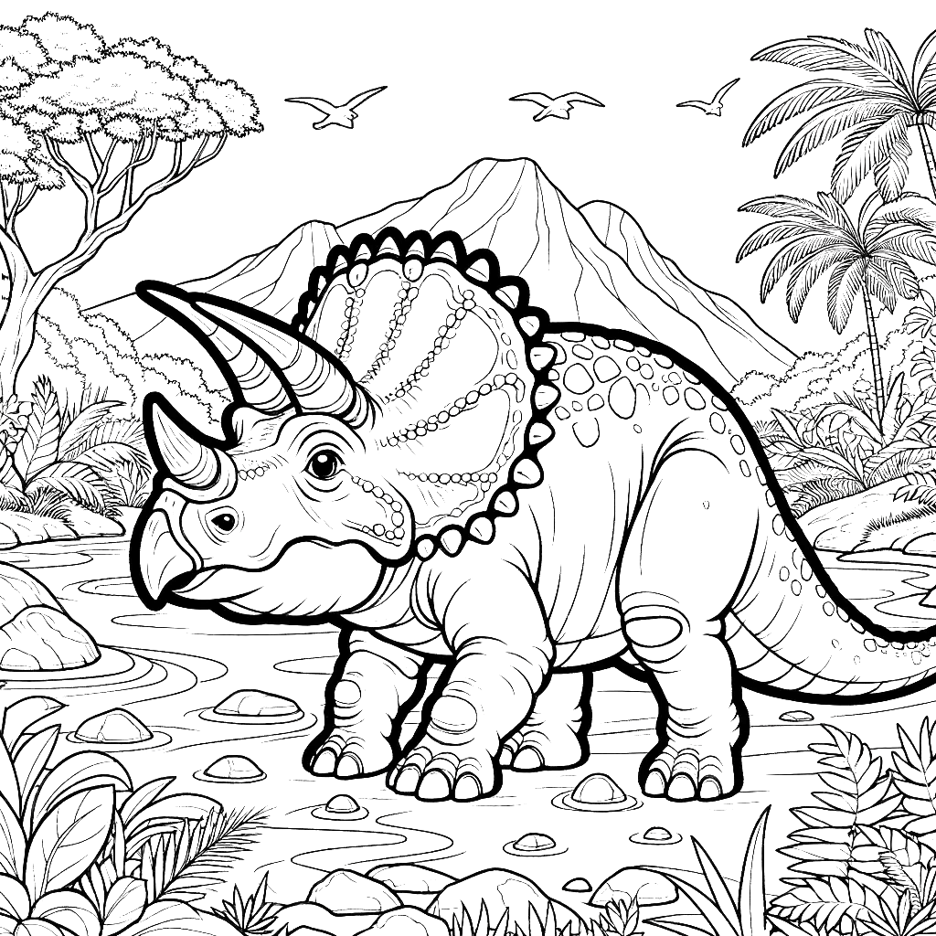 Free printable Triceratops dinosaur coloring page 42 for kids and adults