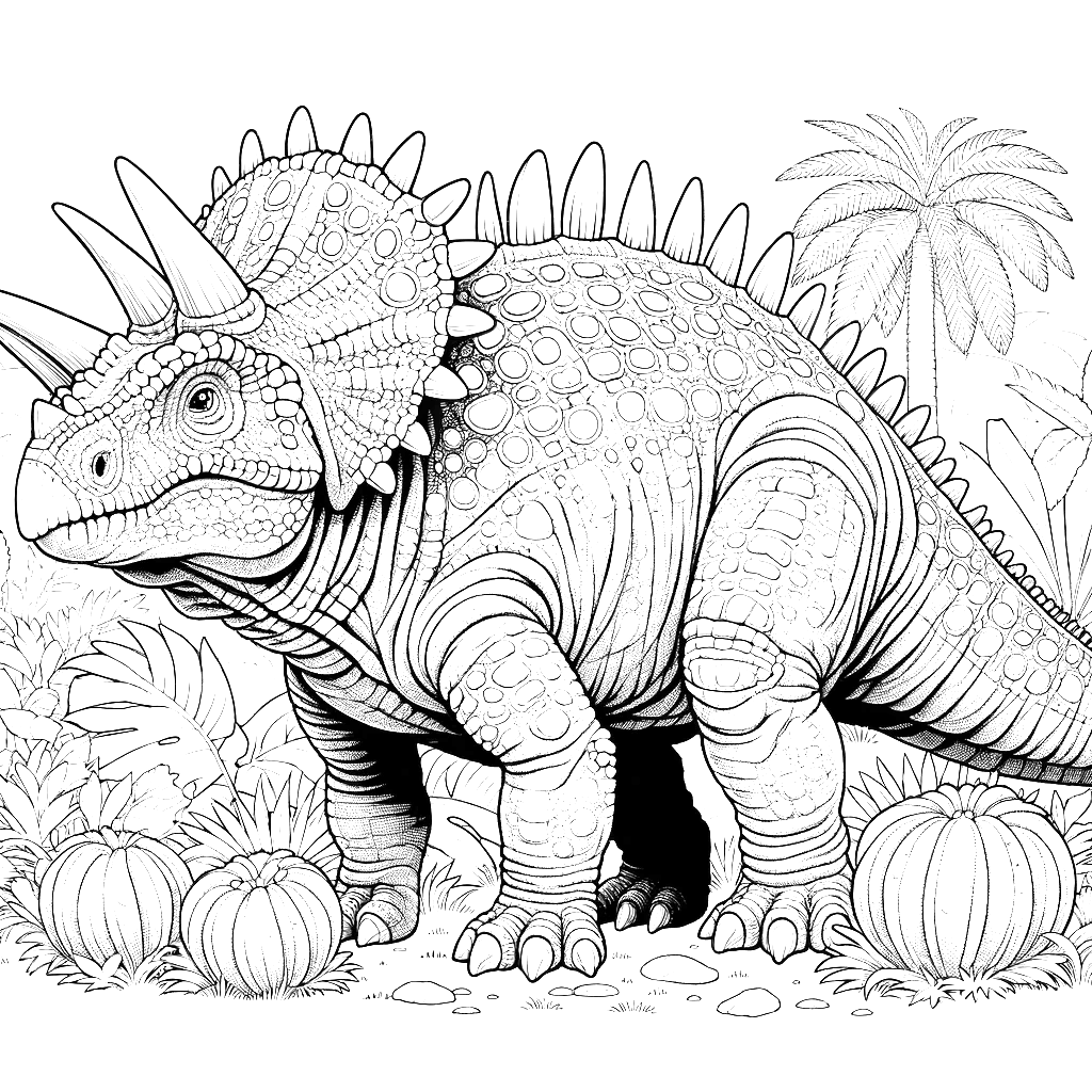 Free printable Triceratops dinosaur coloring page 46 black and white outline