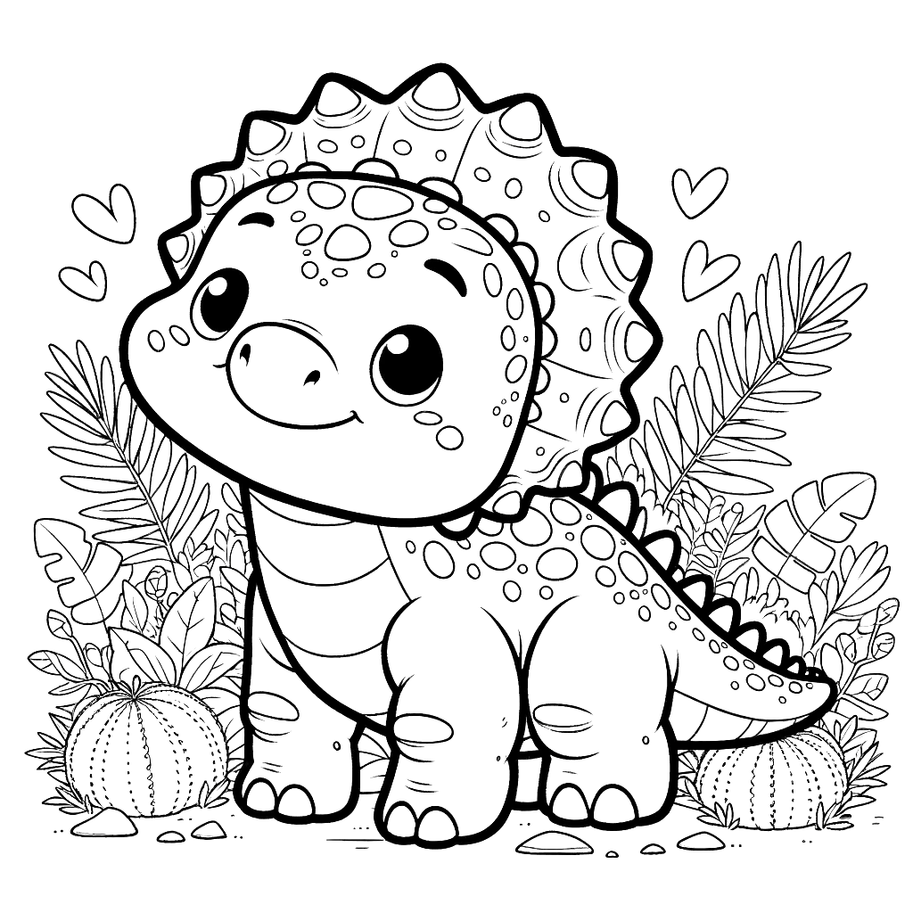 Free printable Triceratops dinosaur coloring page 48 detailed line art