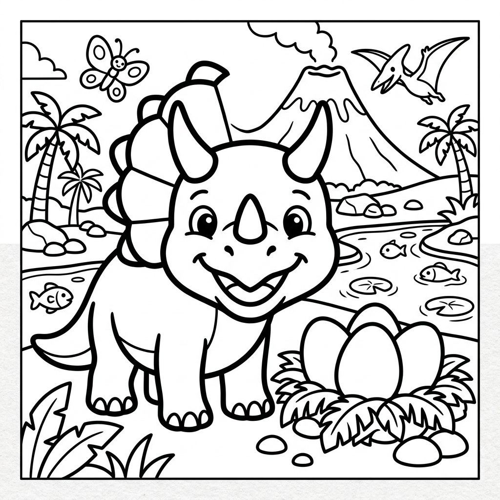 Free printable Triceratops dinosaur coloring page 49 for kids and adults