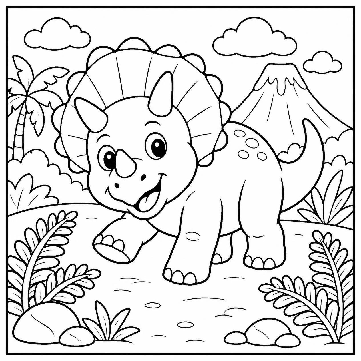 Free printable Triceratops dinosaur coloring page 7 for kids and adults