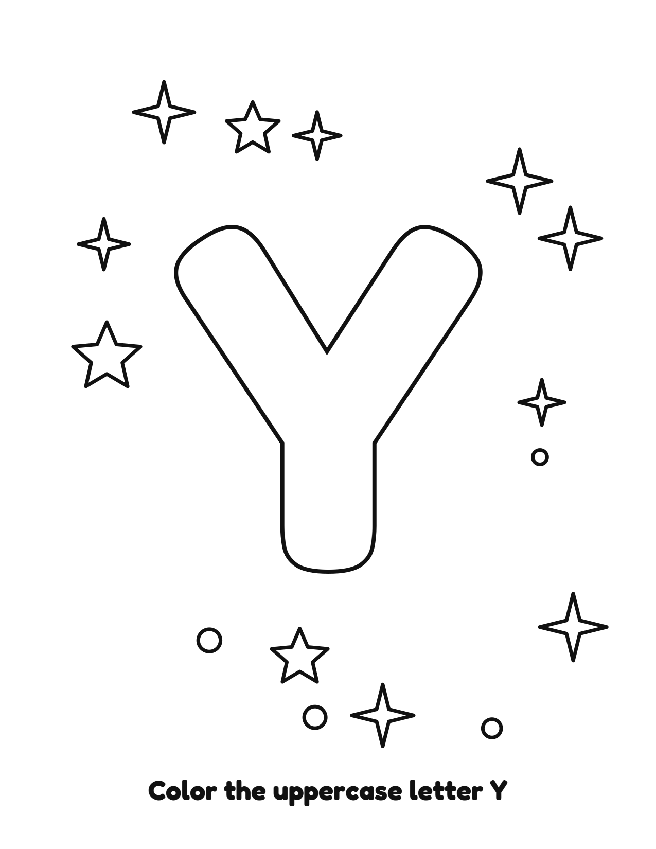 Uppercase letter Y bubble letter coloring page with stars to color