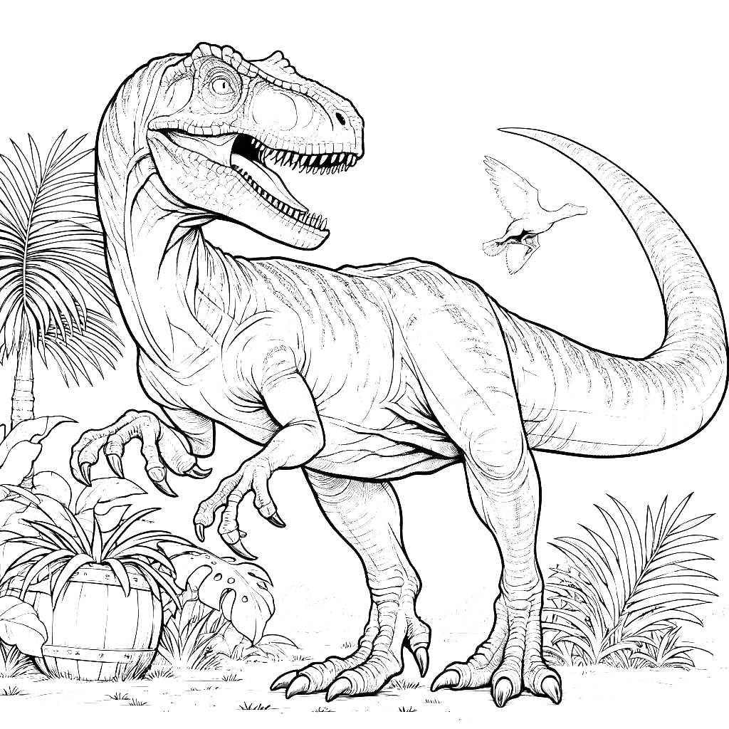 Free printable Velociraptor dinosaur coloring page 13 detailed line art