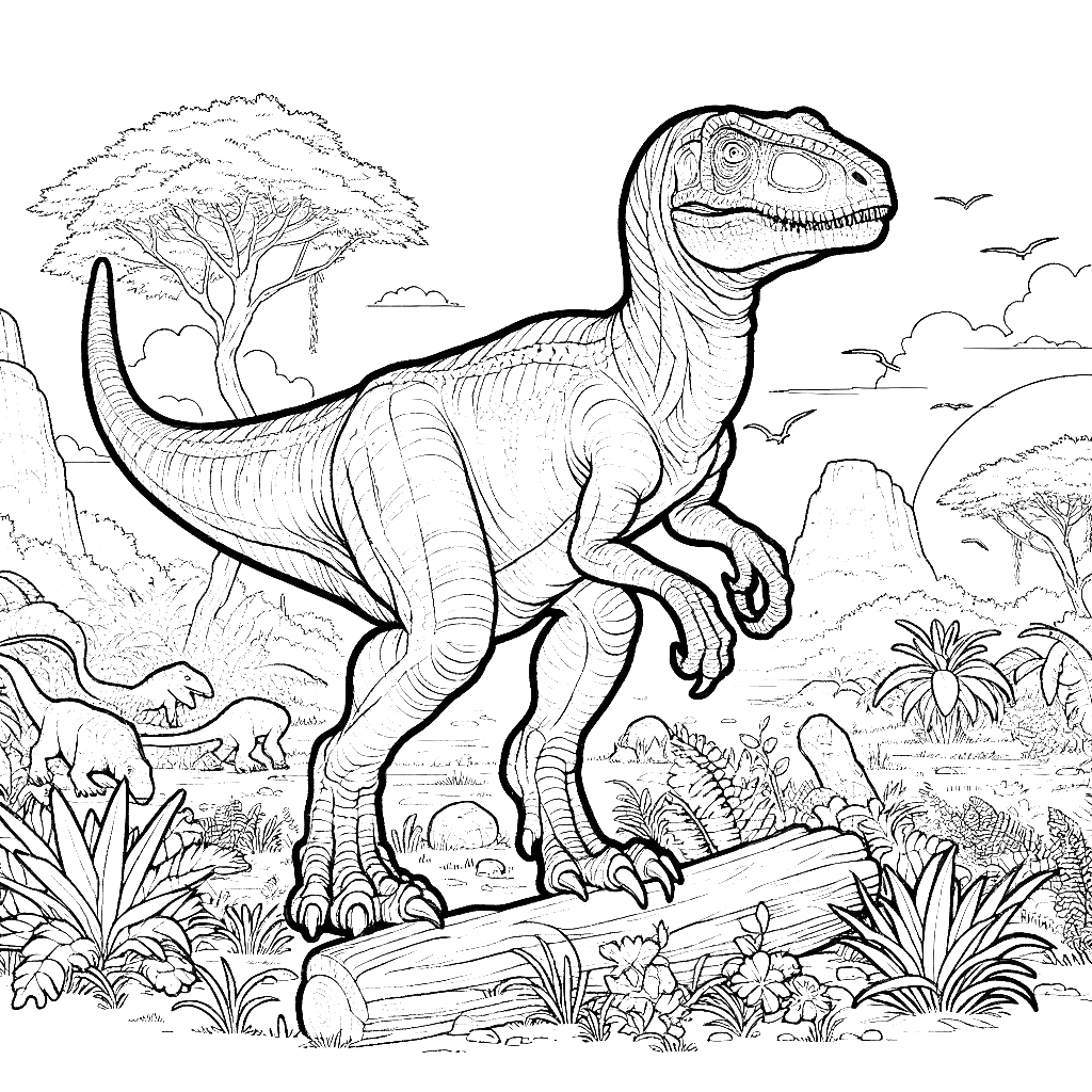 Free printable Velociraptor dinosaur coloring page 14 for kids and adults