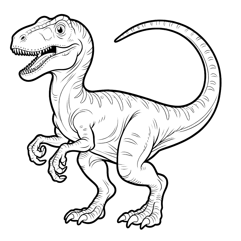 Free printable Velociraptor dinosaur coloring page 18 black and white outline