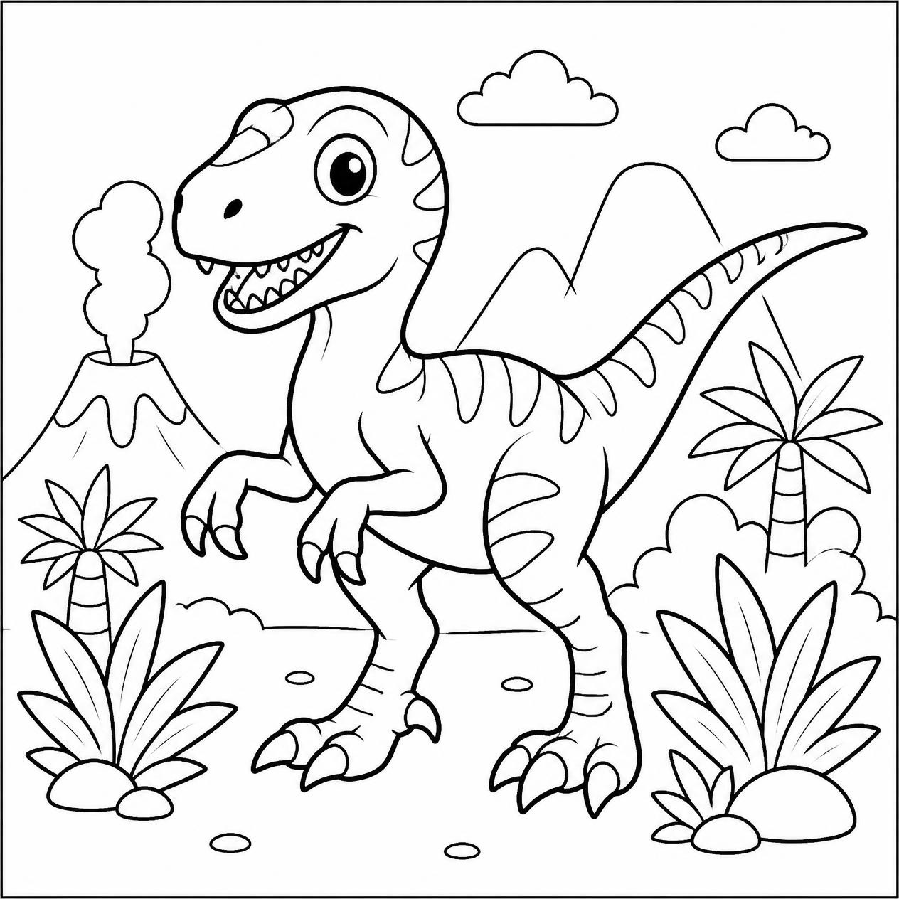 Free printable Velociraptor dinosaur coloring page 2 for kids