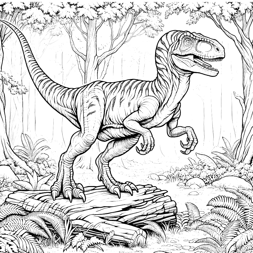 Free printable Velociraptor dinosaur coloring page 20 detailed line art