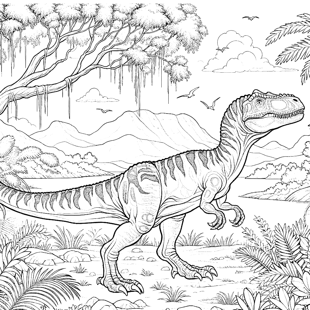 Free printable Velociraptor dinosaur coloring page 25 black and white outline