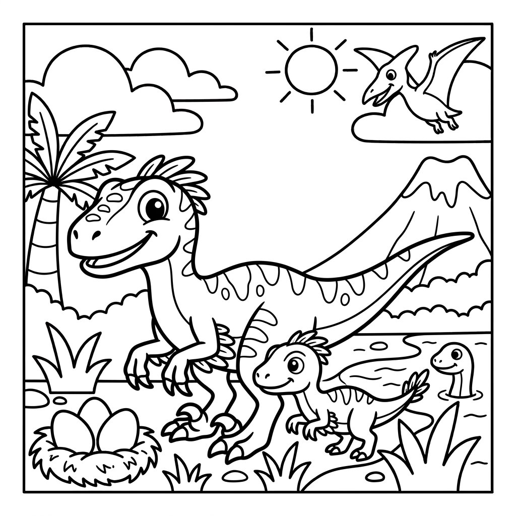 Free printable Velociraptor dinosaur coloring page 27 detailed line art