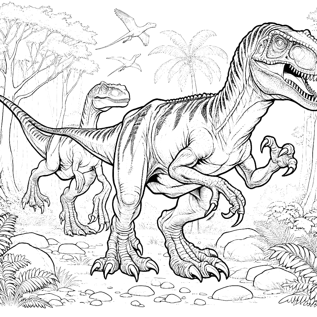 Free printable Velociraptor dinosaur coloring page 6 detailed line art