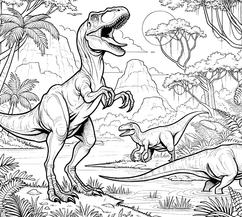 Free printable Velociraptor dinosaur coloring page 7 for kids and adults
