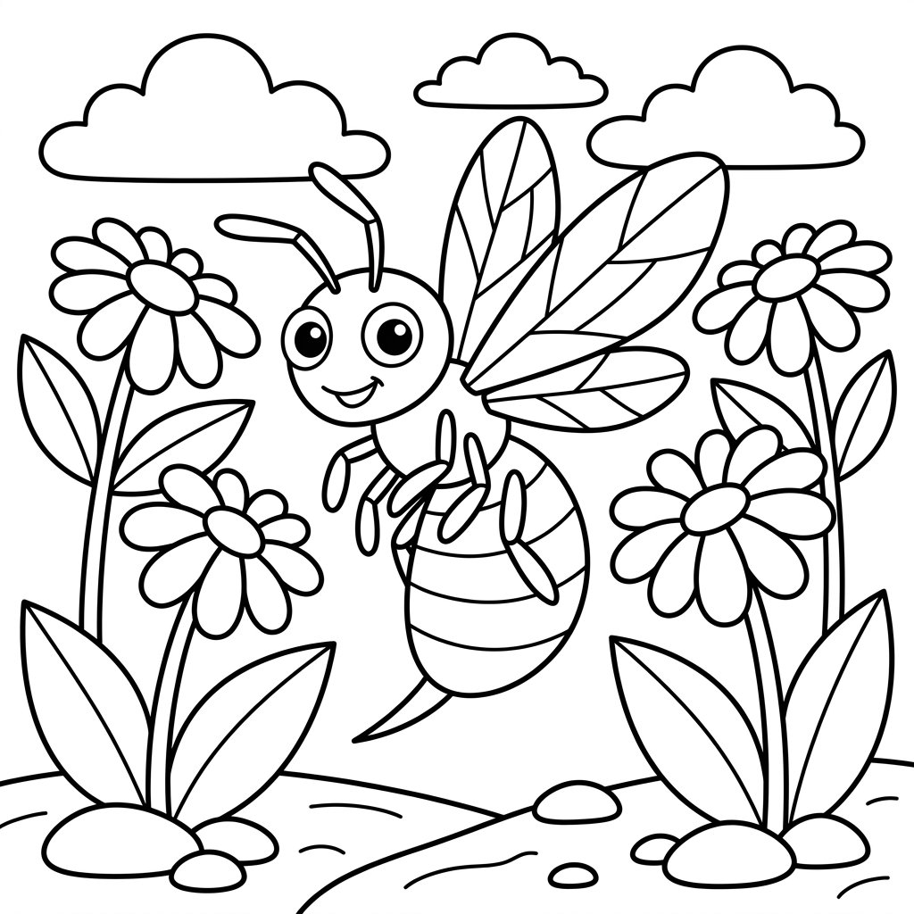 Free printable wasp coloring page 4 black and white outline
