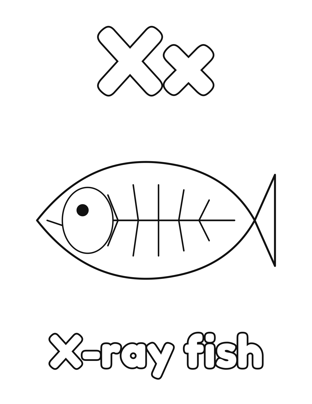 X is for X-ray fish animal alphabet coloring page with a cute x-ray fish to color