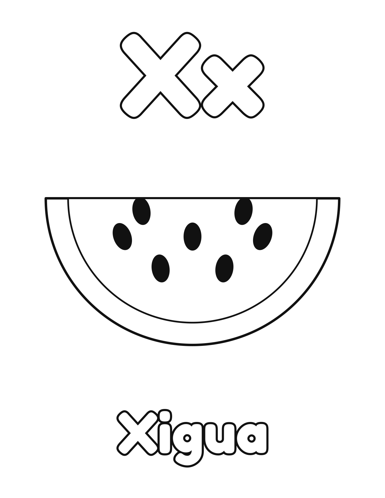 X is for Xigua fruit and vegetable alphabet coloring page with xigua to color